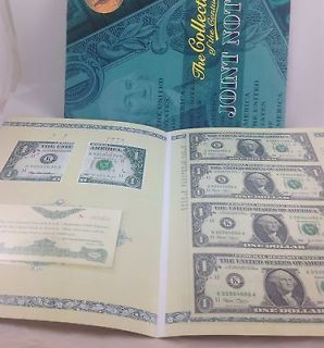 Uncut sheet of 4 One dollar Bills Notes  Collectors Folder Display 