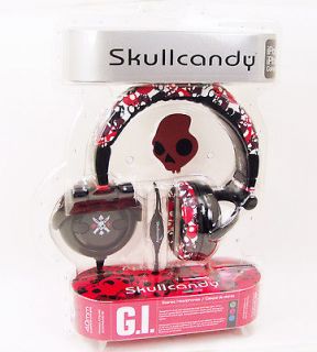 SKULLCANDY G.I. RED PRINT HEADBAND HEADPHONES CAMOUFLAGE BLACK/RED