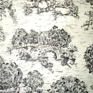 NEW Gathered 18 French Country Toile Black Full Bedskirt Cotton