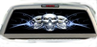 Skulls Blue Arching Rear Window Graphic Tint Decals