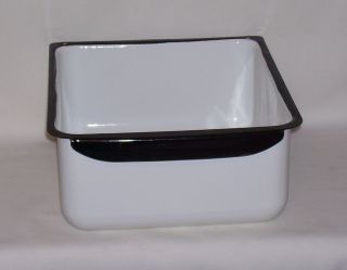Vintage black white enamel ice box drawer refrigerator crisper