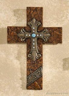   WESTERN WALL CROSS Jeweled TURQUOISE Accent Inspirational Decor Art