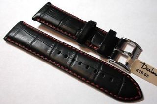   all leather watch strap, alligator grain. black, red stitch detail