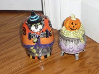 Fitz Floyd HALLOWEEN KITTY WITCHES BIG FAT WITCH CAT salt and pepper 