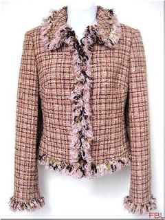 ABS ALLEN SCHWARTZ (Brown Pink Burgundy) Boucle Fringe Lined Jacket 