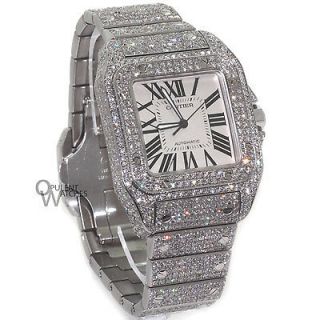 48,000 MENS Cartier Santos 100 XL Stainless Watch 24.8CT Diamonds W 