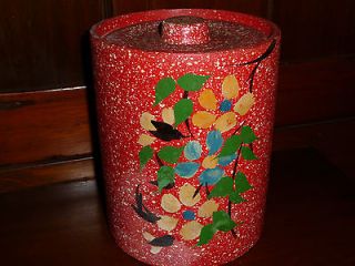 Vtg Spattered Hand Painted Stoneware Crock Canister Cookie Jar & Lid 