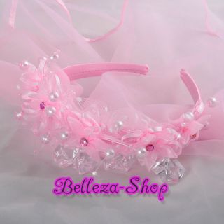 Pink Pearls Headband Veil Headdress First Communion Wedding Flower 