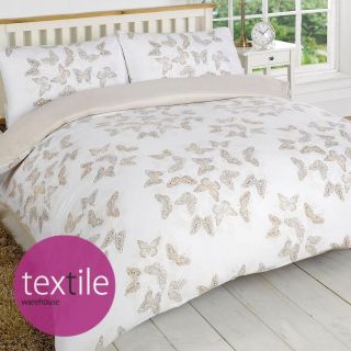   Gold Cream Beige Butterfly Reversible Duvet Quilt Cover Bedding Set