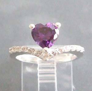 Heart Crown Wrap Purple CZ .925 Silver Ring 7.5