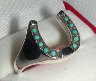 Silver Genuine Turquoise Horseshoe Shaped Ring Sz 10