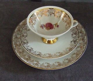 Mitterteich Tea Cup Saucer and luncheon plate set Pink Floral gold 