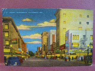 Colorful Old Linen Street View Postcard Sacramento, CA