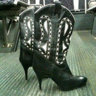 Black & White Stiletto Cowboy Boots by Anne Welles Sz 6 1/2 6.5