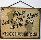 SIGN PLEASE LEAVE SHOES DOOR BAREFOOT GUESTS welcome vintage USA made 