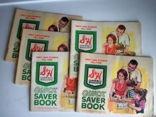 Lot of Five Vintage S&H Green Stamps Quick Saver Books