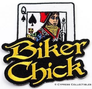 BIKER CHICK embroidered iron on PATCH * QUEEN OF SPADES