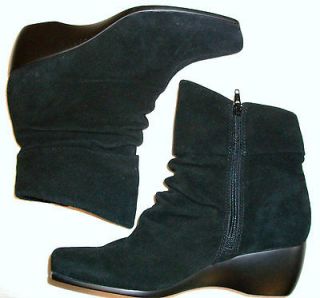 Andrew Geller size 7.5M black suede wedge slouch ankle boots MINT 