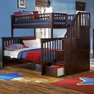 Kids Bunk Bed + Staircase Storage Chest Dresser Drawers Stairs Twin 