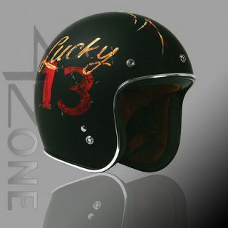  FACE RETRO VINTAGE MOTORCYCLE SCOOTER HELMET BLACK LCUKY 13 RED XS