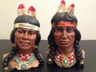 Vintage Universal Statuary Corp Indian Heads Set of 2 1974 1966