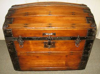   STEAMER TRUNK VINTAGE VICTORIAN DOME TOP TRAVEL CHEST C 1885 TRAY&KEY