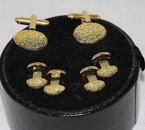   Up Jan Leslie Gold Oval Chain Swirl Formal Set Cuff Links Button Studs