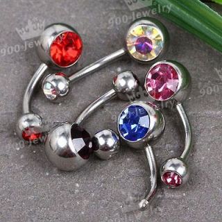 5X LOTS STAINLESS STEEL MIX CRYSTAL BELLY BUTTON RINGS