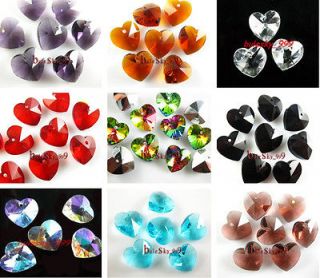   Glass Crystal Heart Faceted Loose Pendant Spacer Finding Beads 14mm