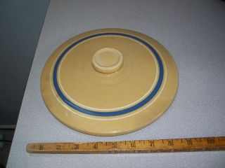 Antique 9 Stoneware Yellowware Yellow Ware Crock Lid Blue Stripe 
