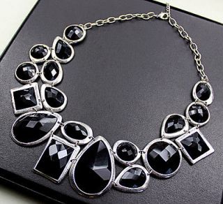   style jewellery silver chunky black faux gemstone choker necklace