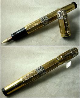 Waterman #42 Facetated 18 kr. Safety FP, w/ Silver Filigree Band