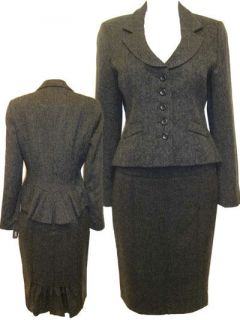 DARK Grey Mix Ruffle Tail Tweed Work Ladies Skirt Suit By Yen   Size 