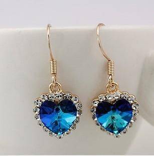 18K Rose Gold Gp Swarovski Crystal Blue Ocean Heart Earrings BBB60