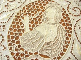   ITALIAN Round Tablecloth FIGURAL Needle Lace Embroidery Reticella