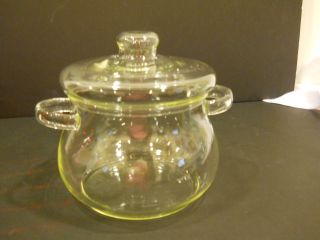CLEAR GLASS KETTLE SHAPED CANDY OR COOKIE JAR WITH GLASS LID 5 DEEP 7 