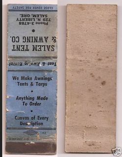 Old Matchbook Cover Salem Oregon TENT & AWNING COMPANY   Everything 