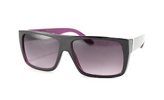 Black Purple Designer Flat Top Glasses 80s Nerd Thick Frame Sunglasses 