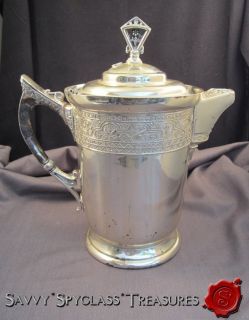Ornate Aesthetic Movement Triple Plate Silver Lidded Water Jug Barbour 