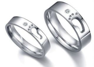 JR33 I Love You Silver 316L Stainless Steel Foot Marks Wedding Couple 