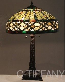 Tiffany Style Stained Glass Table Lamp Jade w/ 18 Shade & Tiffany 