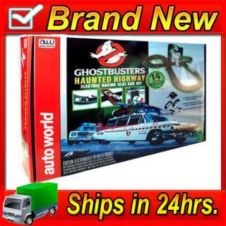   SRS260 Ghostbusters Slot Car Race Set Ecto 1 NYPD police Autoworld