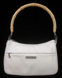 AUTH GUCCI Cream Leather Top Zipper Bamboo Handle Shoulder Handbag