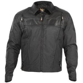 Xelement Mens Armored Black Tri Tex Motorcycle Jacket with Leather 