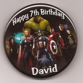 PERSONALIZED MARVEL AVENGERS BIRTHDAY BUTTON PIN BADGE PARTY FAVOR 