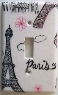 Eiffel Tower Paris Pink Glitter Light Switch Outlet Plate Bedroom Wall 