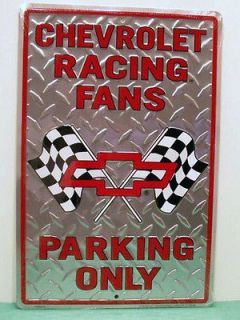 CHEVROLET Racing Fans Parking Only Embossed Aluminum Sign Bowtie Chevy