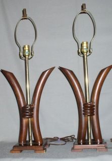   Mid Century Bamboo / Rattan Curly Q Table Lamps Eames Era Tiki Bar