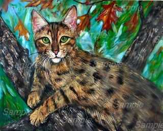   BENGAL CAT PAINTING Tabby Autumn Fall Brown Tree Kitten Kasheta ART