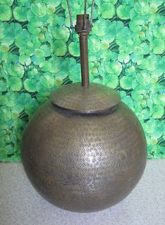   Antique 50s 60s Indian Hand Beaten Brass Large Base Floor/Table Lamp